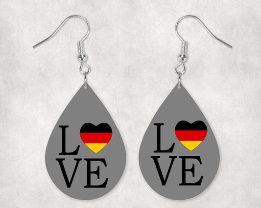 Love Germany Teardrop Earrings. Two Sided Design.